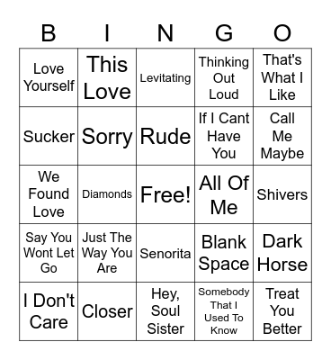 Pop Love Songs Bingo Card