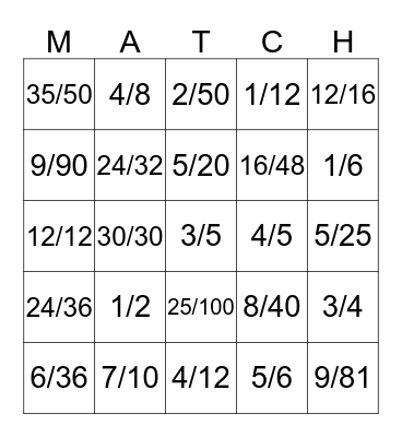 Match my Fraction! Bingo Card