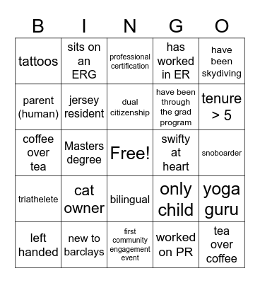 Barclays Bingo (HR Style) Bingo Card
