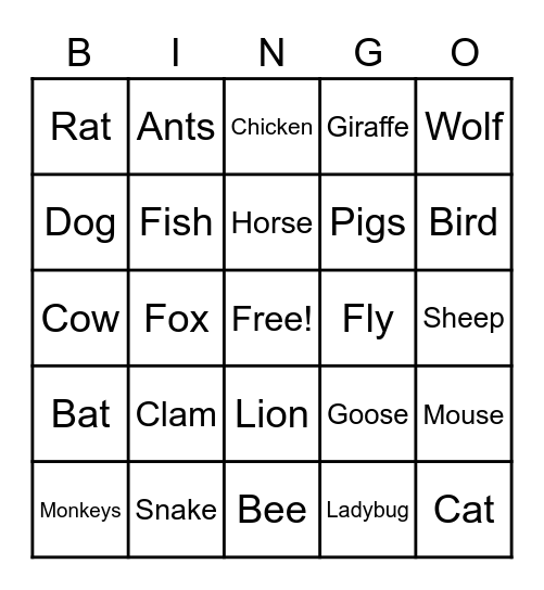 Animal Idioms Bingo Card