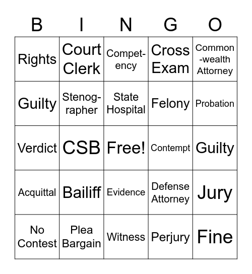 Competency Bingo Card