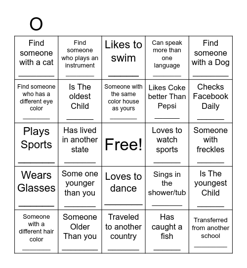 Who's In Our Class? Bingo Card