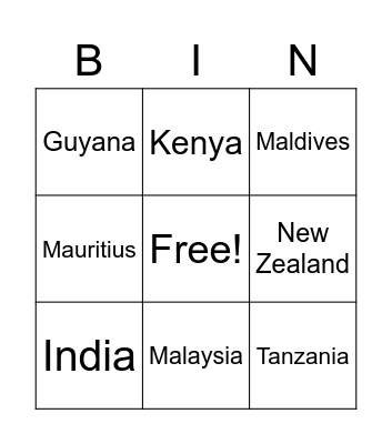 Commonwealth Bingo Card