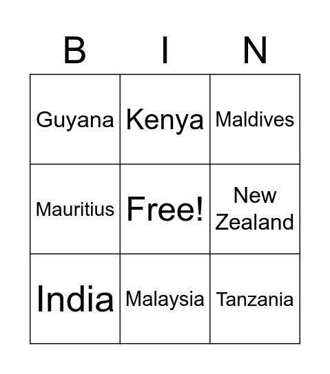Commonwealth Bingo Card