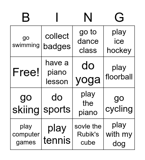 FREE ACTIVITIES Bingo Card