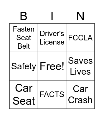 Seat Belt Safety Bingo Card