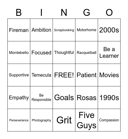 Dean and Debbie's 30th Anniversary Bingo Card