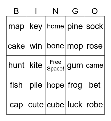 Short / Long Vowels Bingo Card