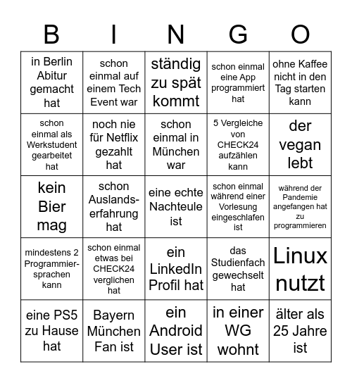 Jemand, der/die..... Bingo Card