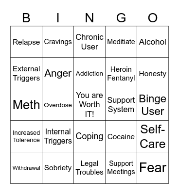 Ashlynn's Recovery Bingo Card