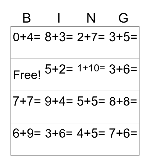 Math Bingo Card