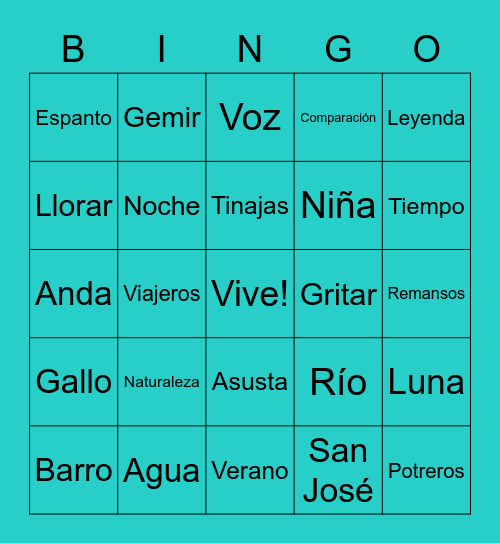 La Llorona Bingo Card