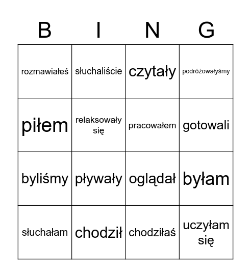 czas przeszły (a1, intro, reg) Bingo Card