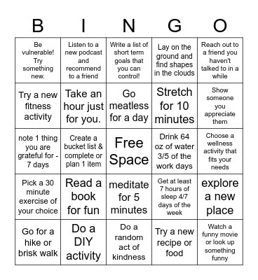 RCO Wellness Bingo Card