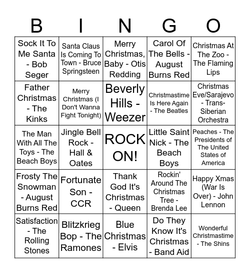 ROCK & ROLL BINGO Card
