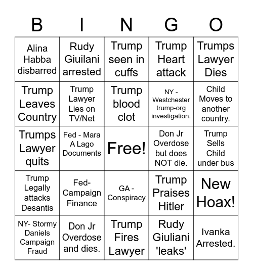 Trump Lawsuits Bingo Card