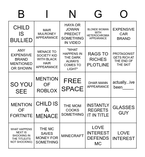 Dhar Mann bingo Card