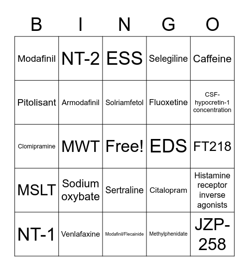 Narcolepsy Bingo Card