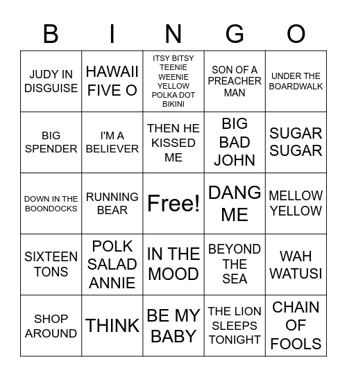 OLDIES HITS Bingo Card