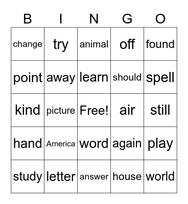 Sight Word Bingo 175-200 Bingo Card