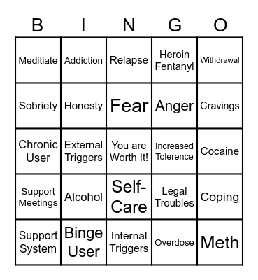 Recovery Bingo Card