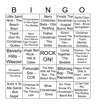 ROCK & ROLL BINGO Card
