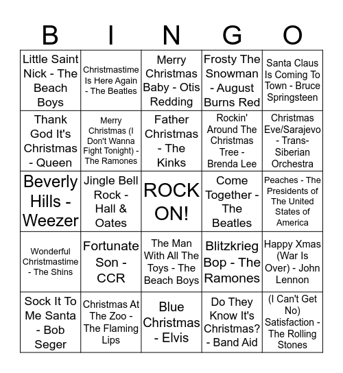 ROCK & ROLL BINGO Card