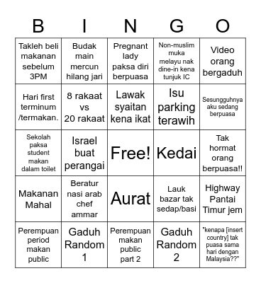 Isu Ramadan 2023 Bingo Card
