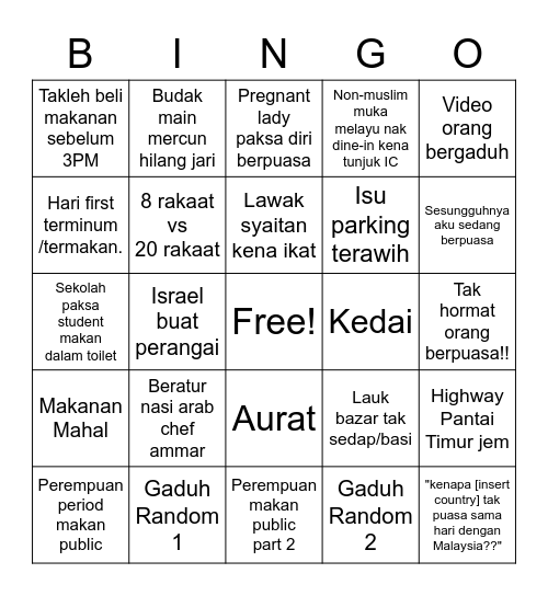 Isu Ramadan 2023 Bingo Card