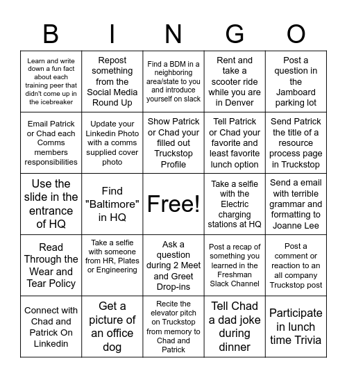 Onboarding Bingo Card