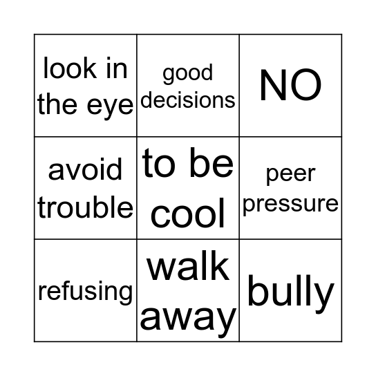 Saying NO! Bingo Card