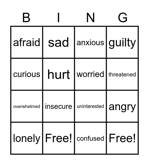 Feelings Bingo Card