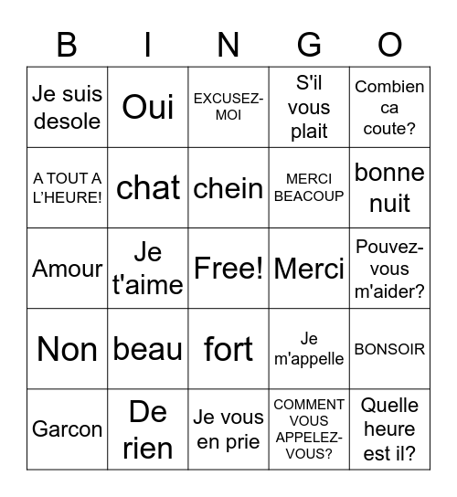 French BINGo Card