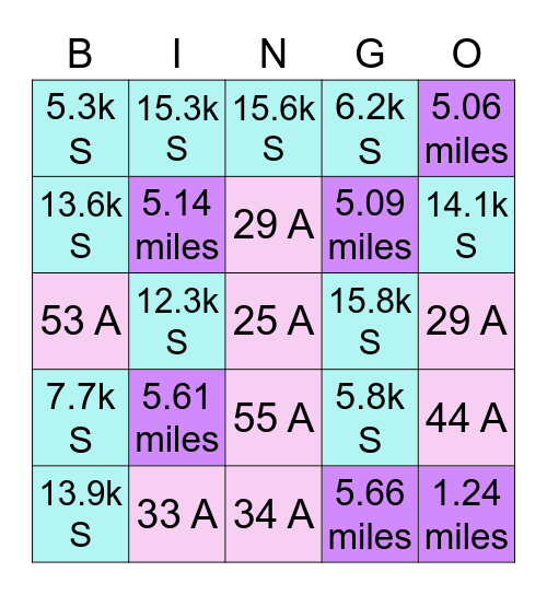 Activity Tracker Bingo Card