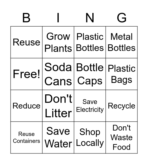 Earth Day Bingo Card