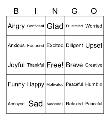 E  M  O  T  I  O  N  S Bingo Card