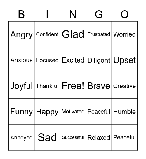 E  M  O  T  I  O  N  S Bingo Card