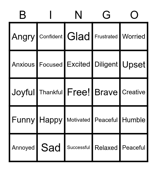 E  M  O  T  I  O  N  S Bingo Card
