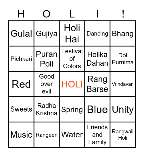 Holi Bingo! Bingo Card