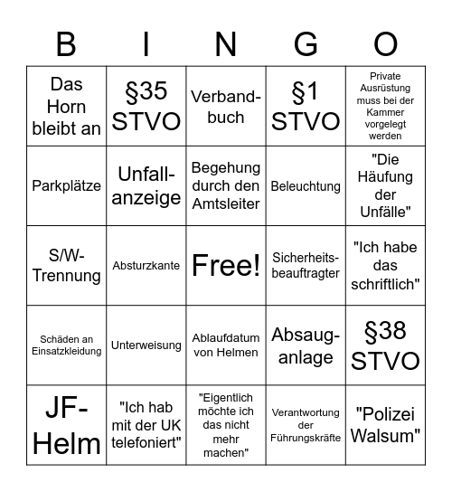 UVV Bullshit-Bingo Card