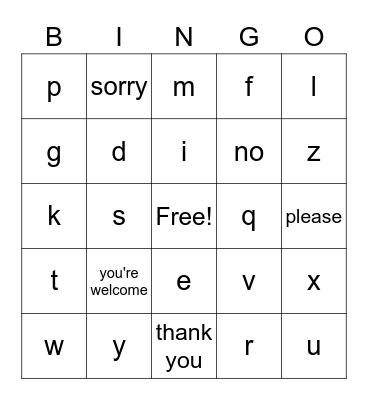 Sign Language - ASL Bingo Card