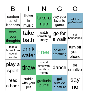 Ways to Care for You Bingo Card