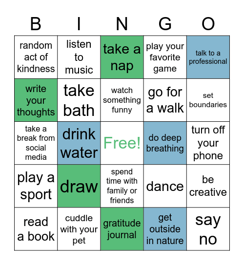 Ways to Care for You Bingo Card