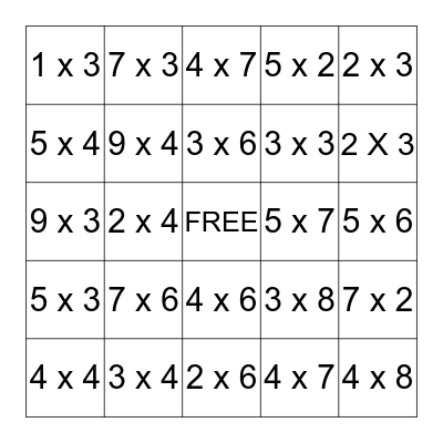 ELIJAH AND ZECHARIAH'S MULTIPLICATION BINGO Card