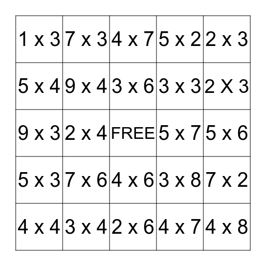 ELIJAH AND ZECHARIAH'S MULTIPLICATION BINGO Card