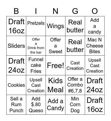Upsell Bingo Card