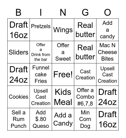 Upsell Bingo Card