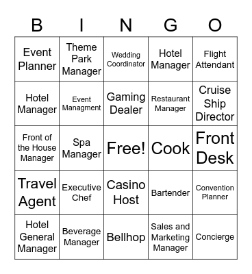 Hospitality Bingo Card