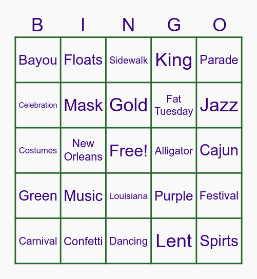 Mardi Gras Bingo Card