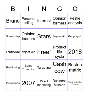 Marketing Bingo Card Bingo Card